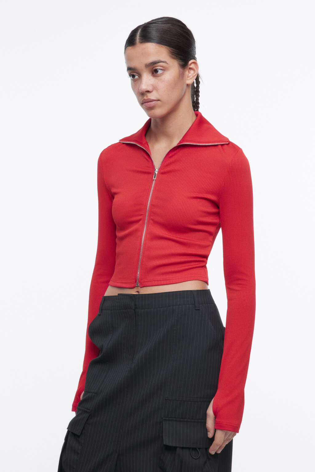 Лонгслив укороченный на молнии - цвет красный - 3