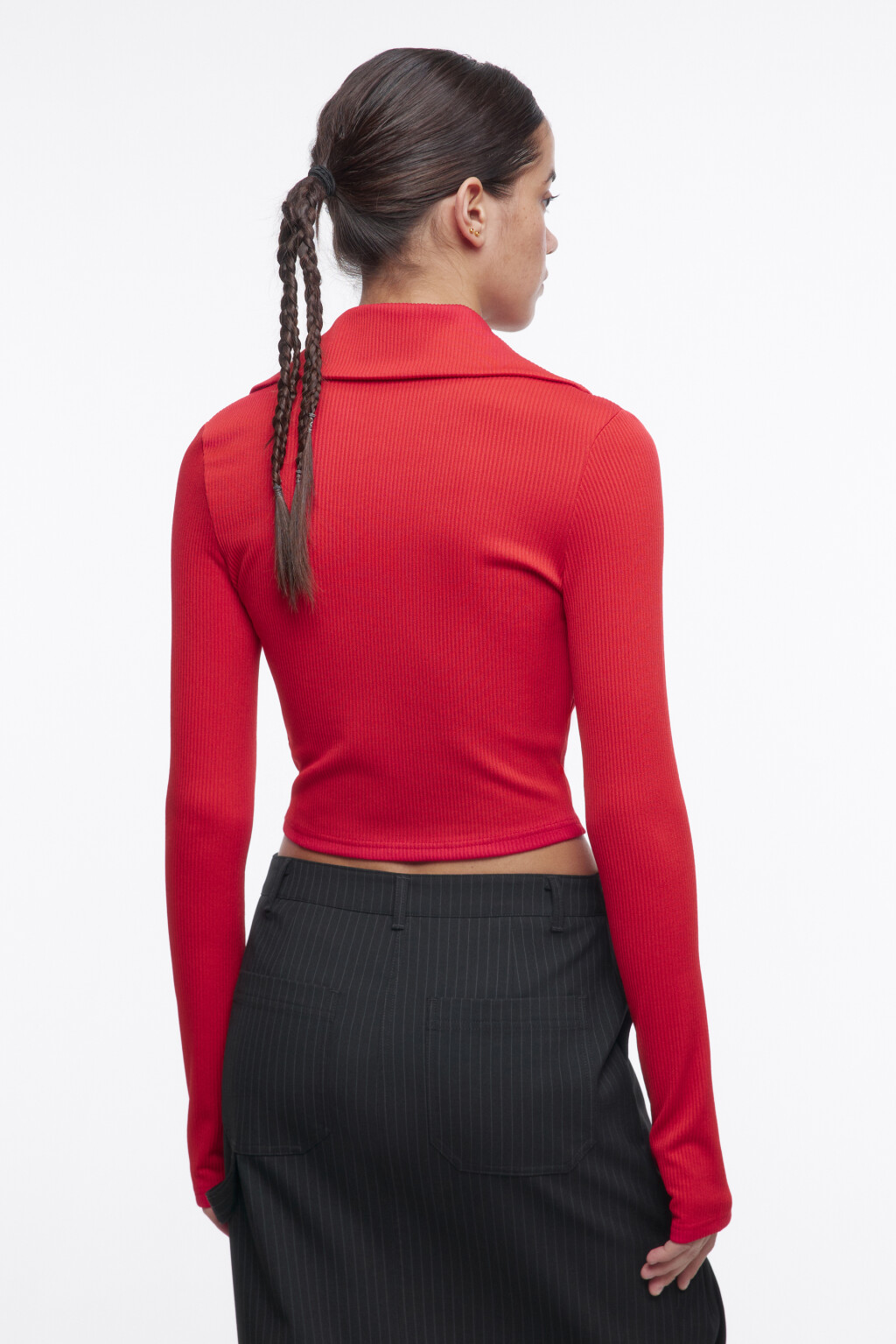 Лонгслив укороченный на молнии - цвет красный - 4