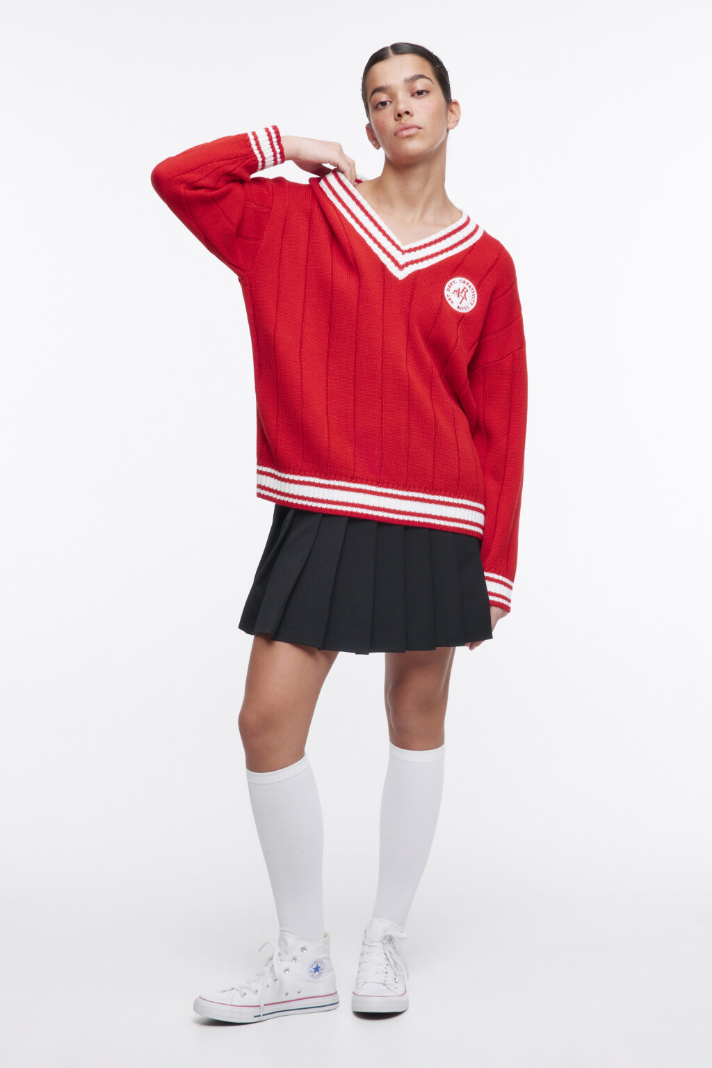 Джемпер oversize с контрастной окантовкой - цвет красный - 4