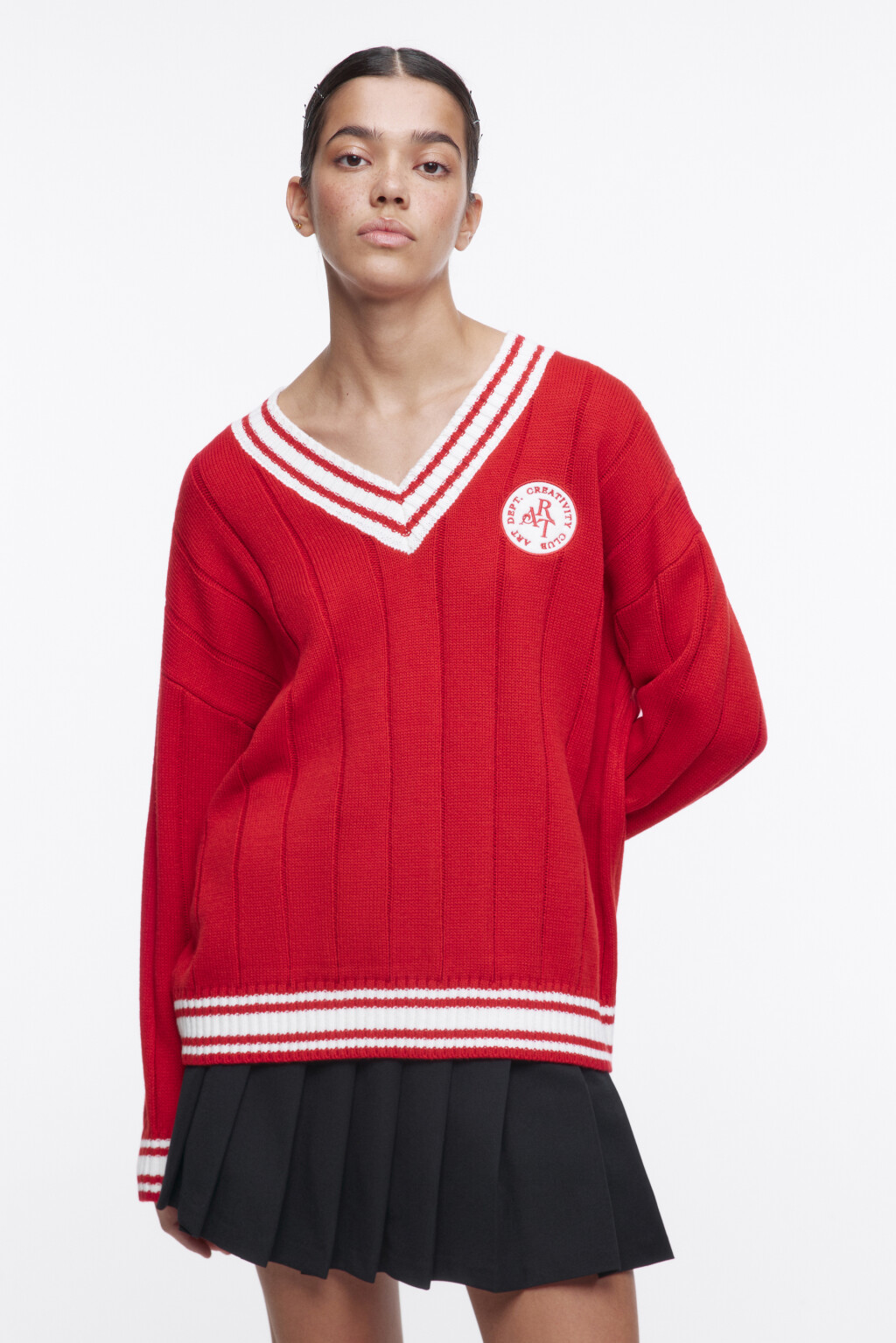 Джемпер oversize с контрастной окантовкой - цвет красный - 1