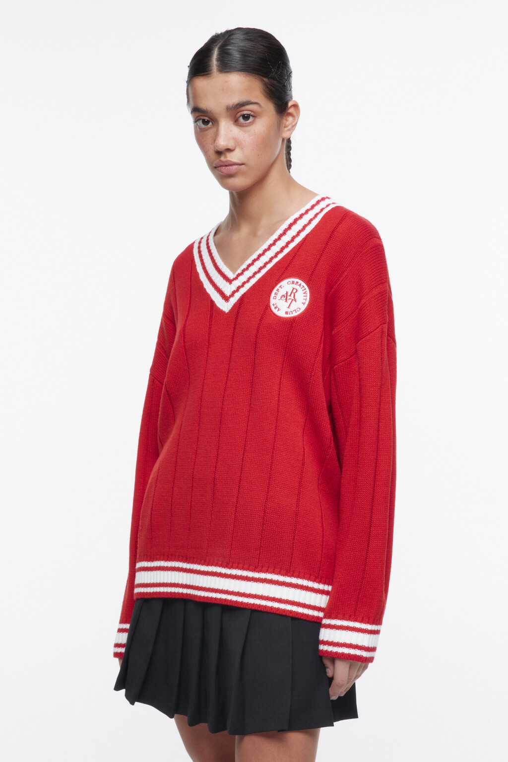 Джемпер oversize с контрастной окантовкой - цвет красный - 2