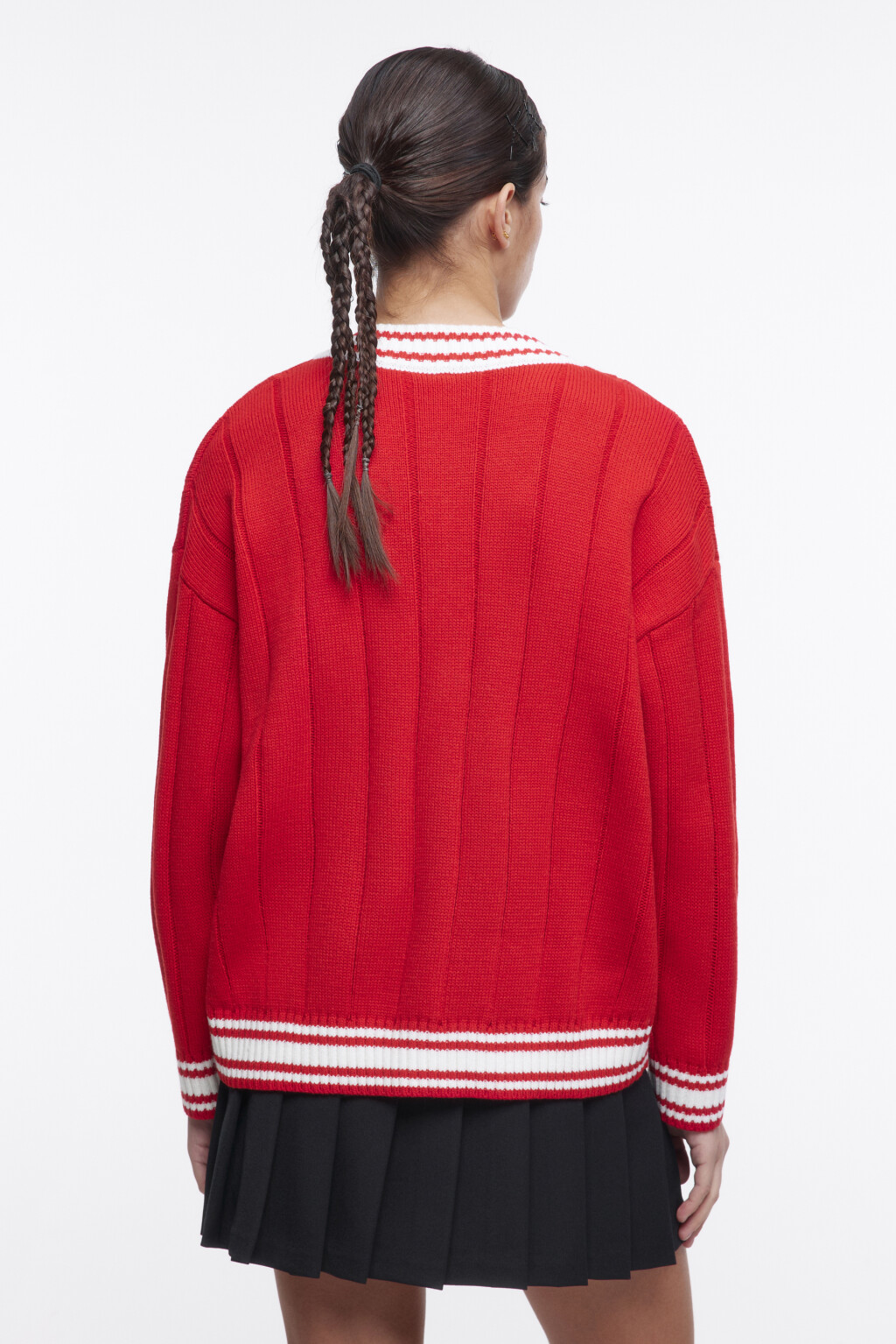 Джемпер oversize с контрастной окантовкой - цвет красный - 3