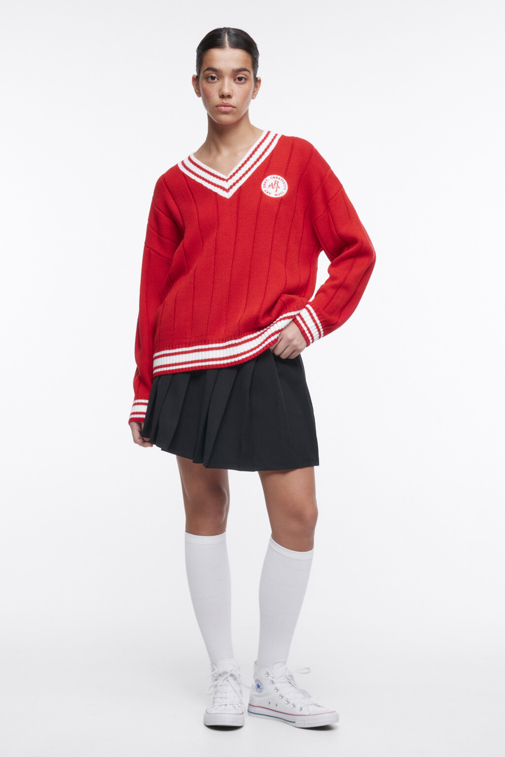 Джемпер oversize с контрастной окантовкой - цвет красный - 5