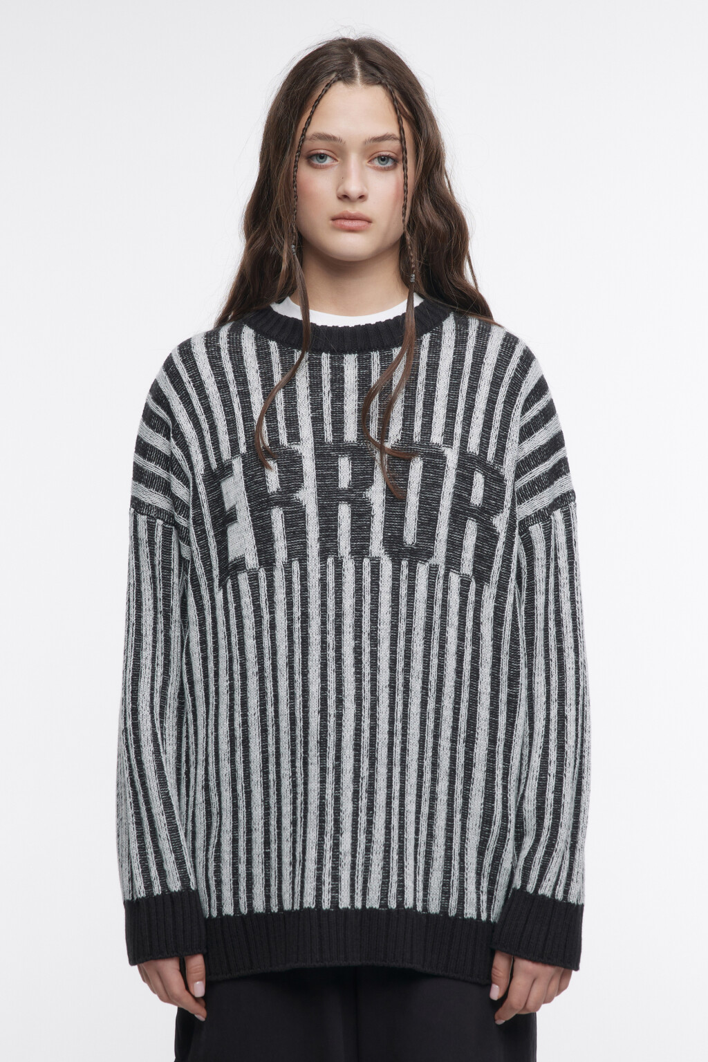 Джемпер oversize вязаный с надписью - цвет черный - 2