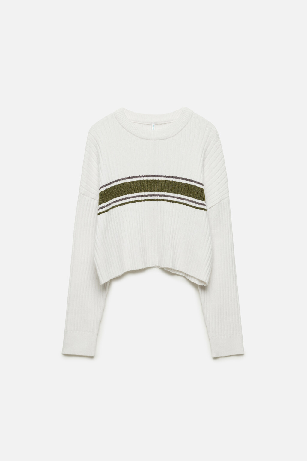 Джемпер вязаный укороченный в полоску - цвет бежевый - 8