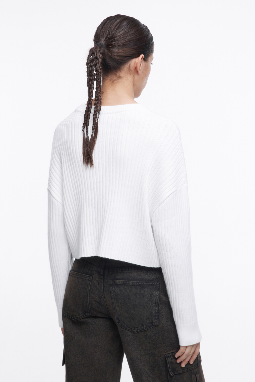 Джемпер вязаный укороченный в полоску - цвет бежевый - 4