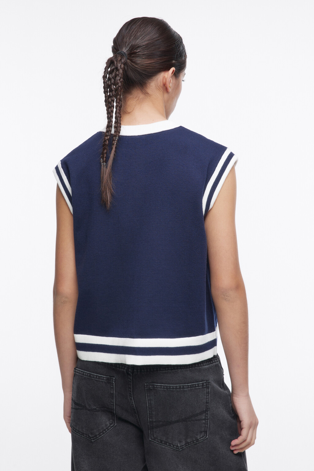 Жилет вязаный с принтом-вышивкой - цвет синий - 4