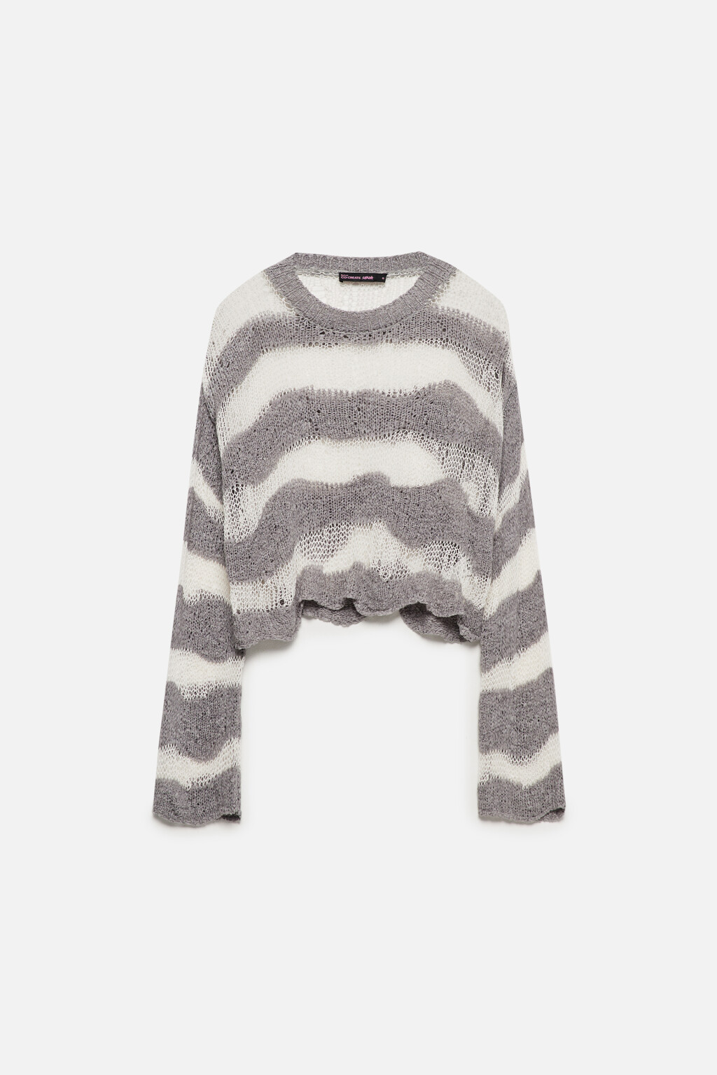 Джемпер вязаный укороченный с принтом - цвет серый - 10
