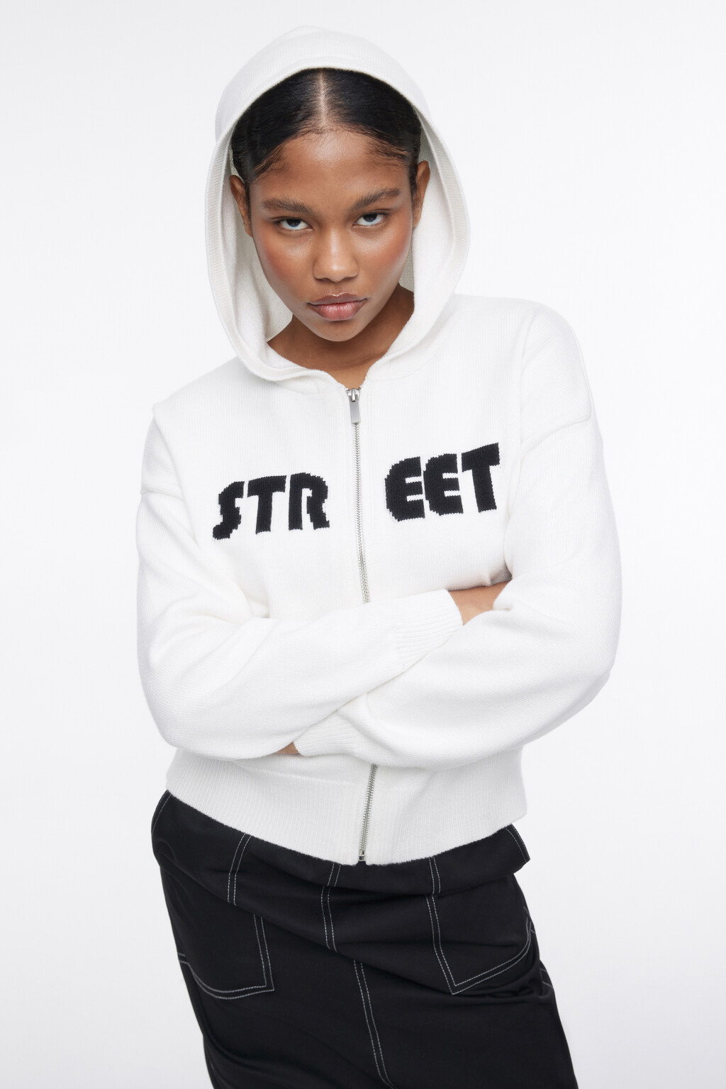 Толстовка на молнии вязаная с принтом - цвет бежевый - 1