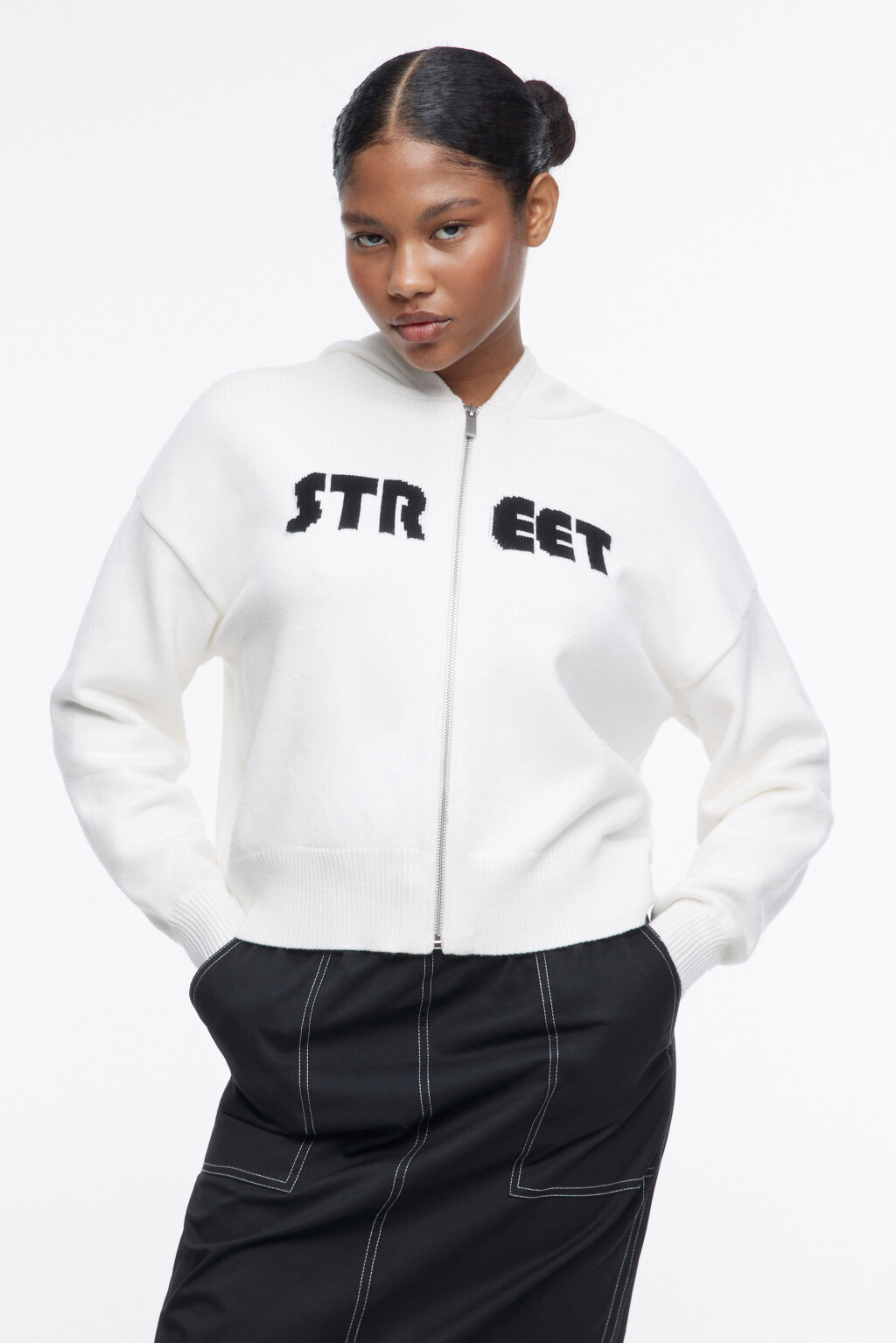 Толстовка на молнии вязаная с принтом - цвет бежевый - 2