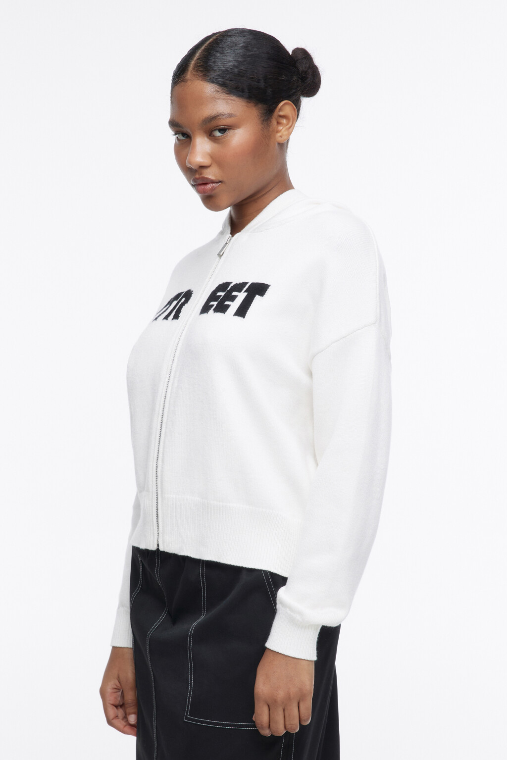 Толстовка на молнии вязаная с принтом - цвет бежевый - 3