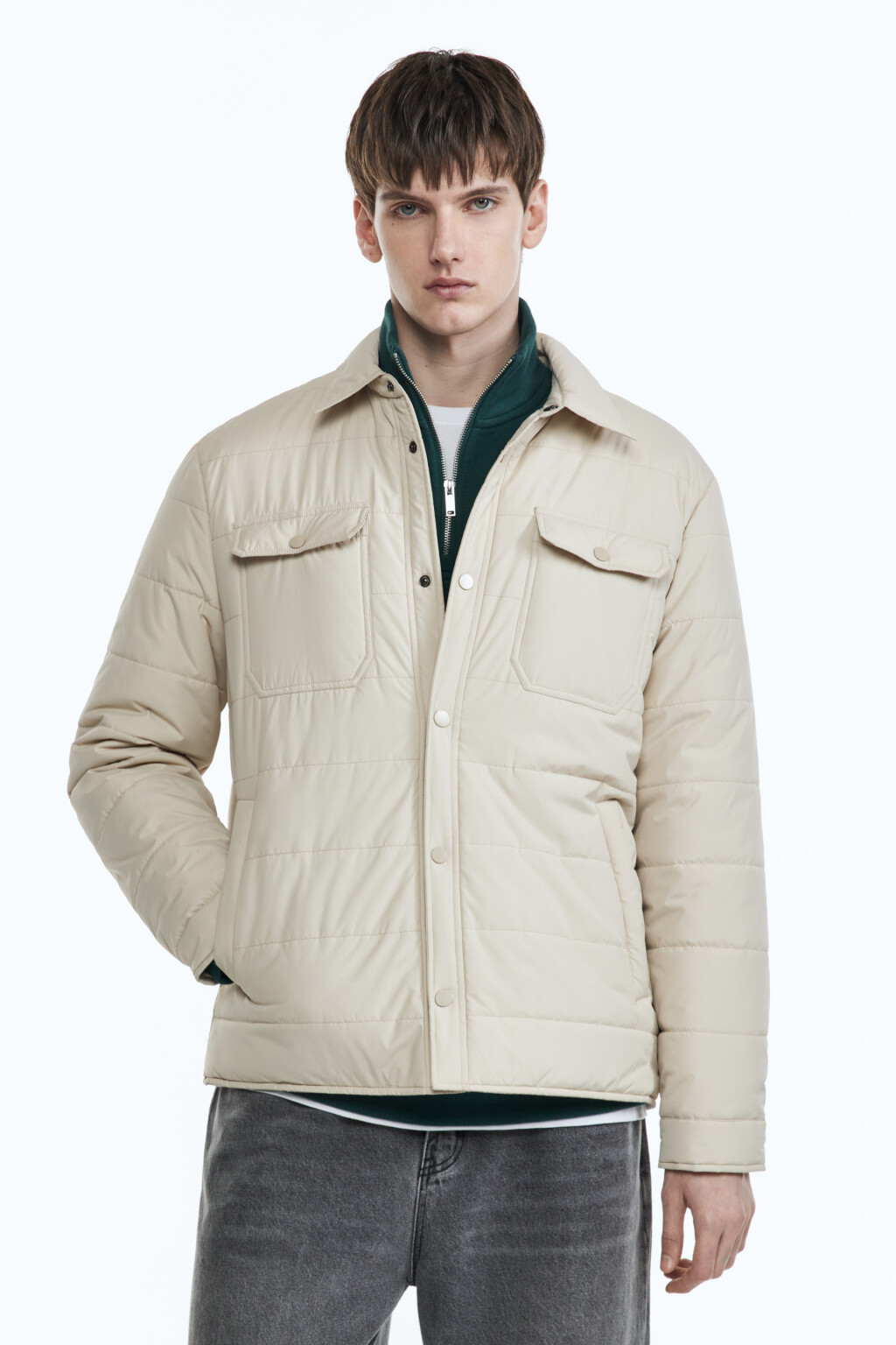Куртка-рубашка стеганая с нагрудными карманами - цвет бежевый - 2