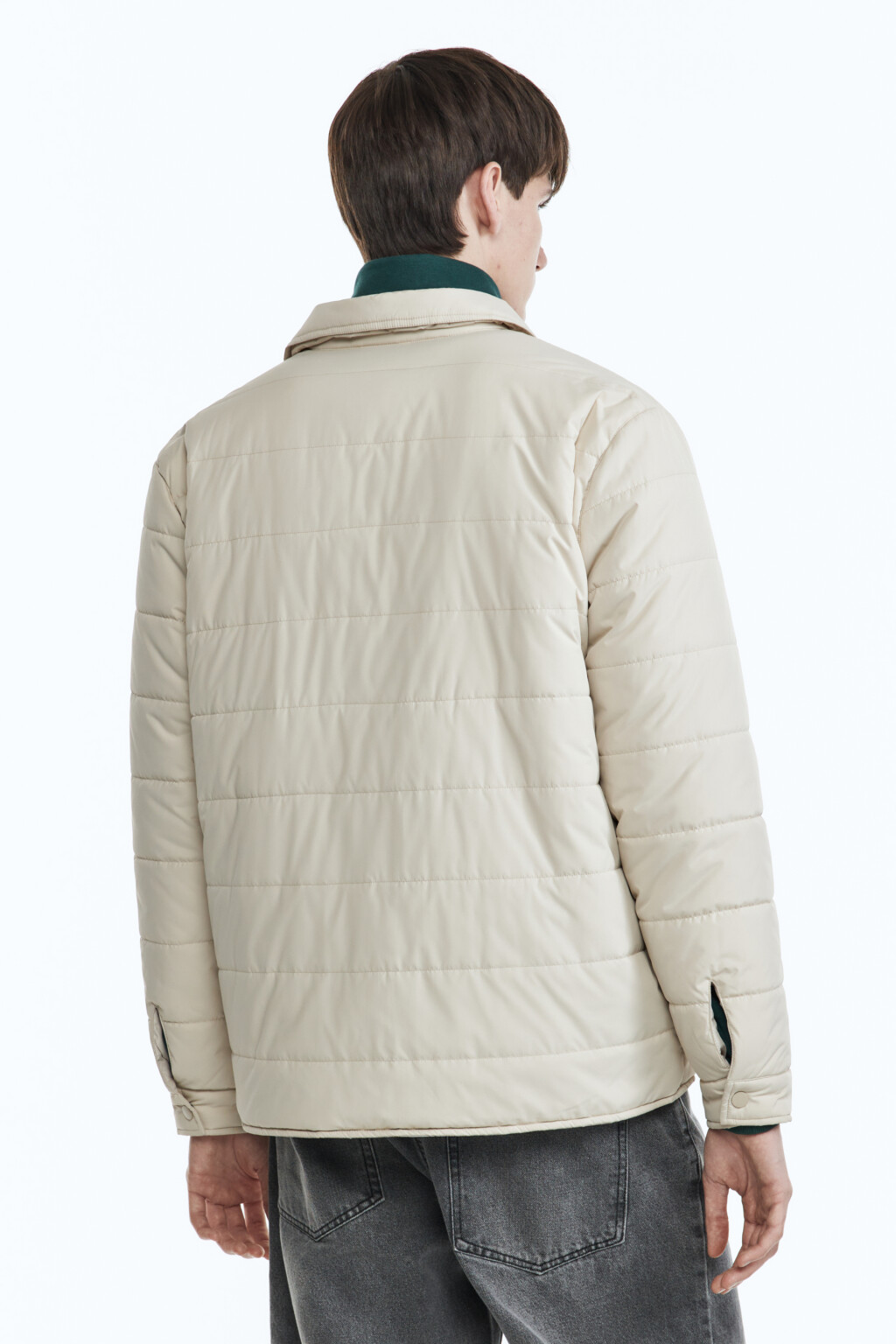 Куртка-рубашка стеганая с нагрудными карманами - цвет бежевый - 4