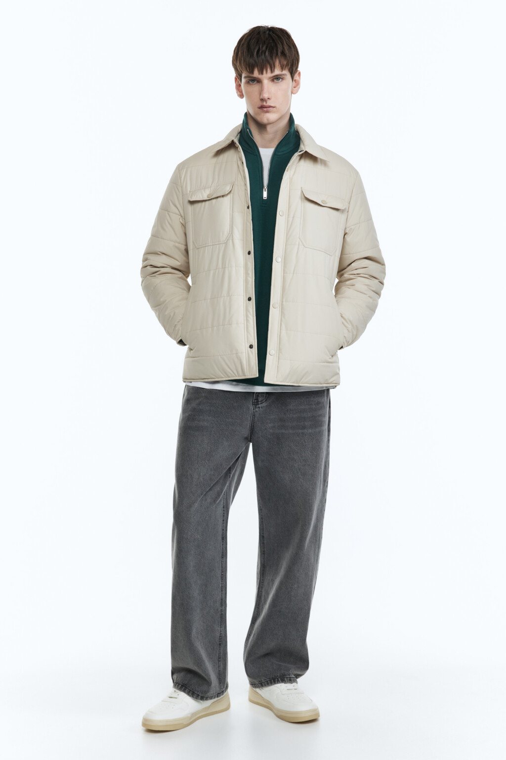 Куртка-рубашка стеганая с нагрудными карманами - цвет бежевый - 5