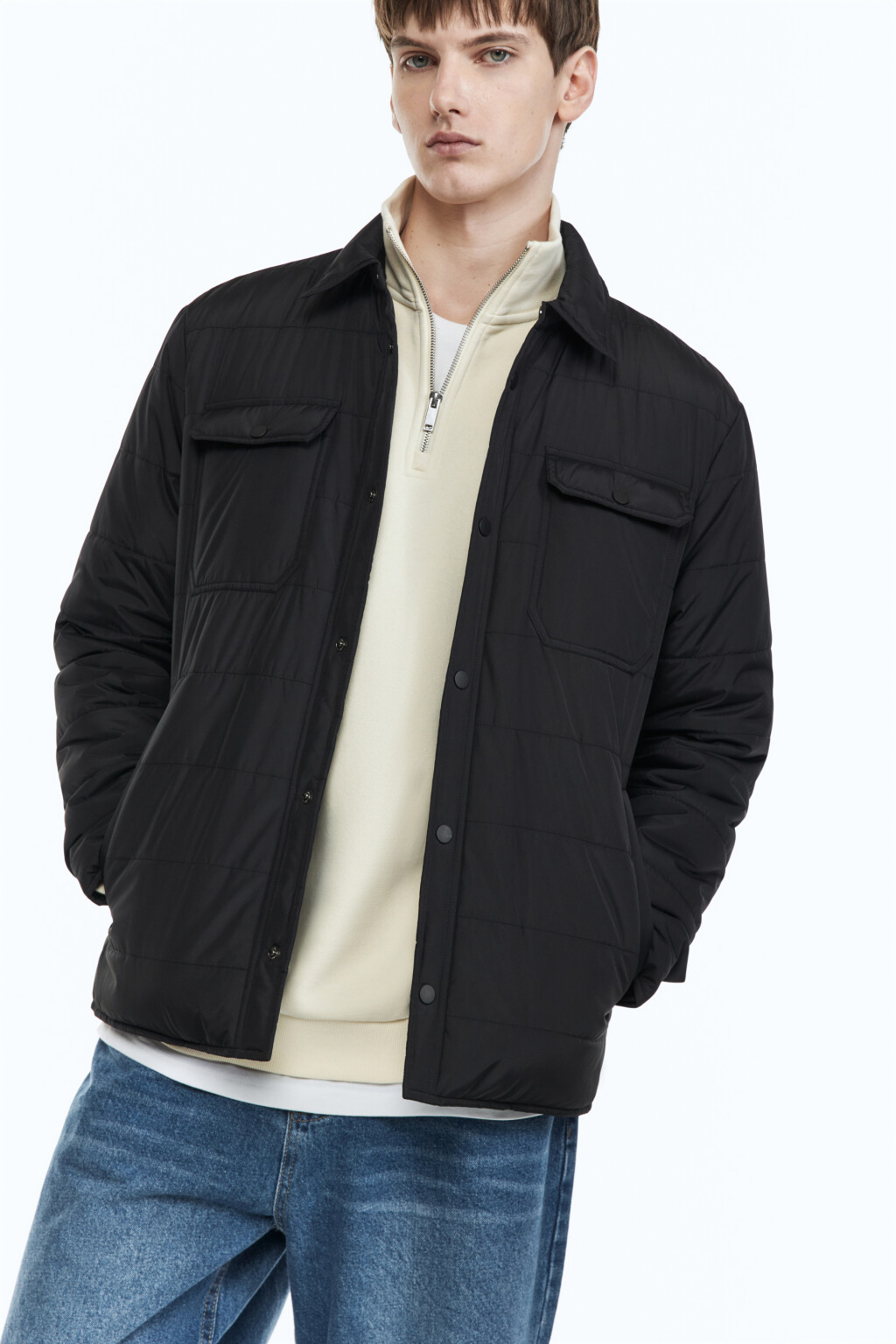 Куртка-рубашка стеганая с нагрудными карманами - цвет черный - 2