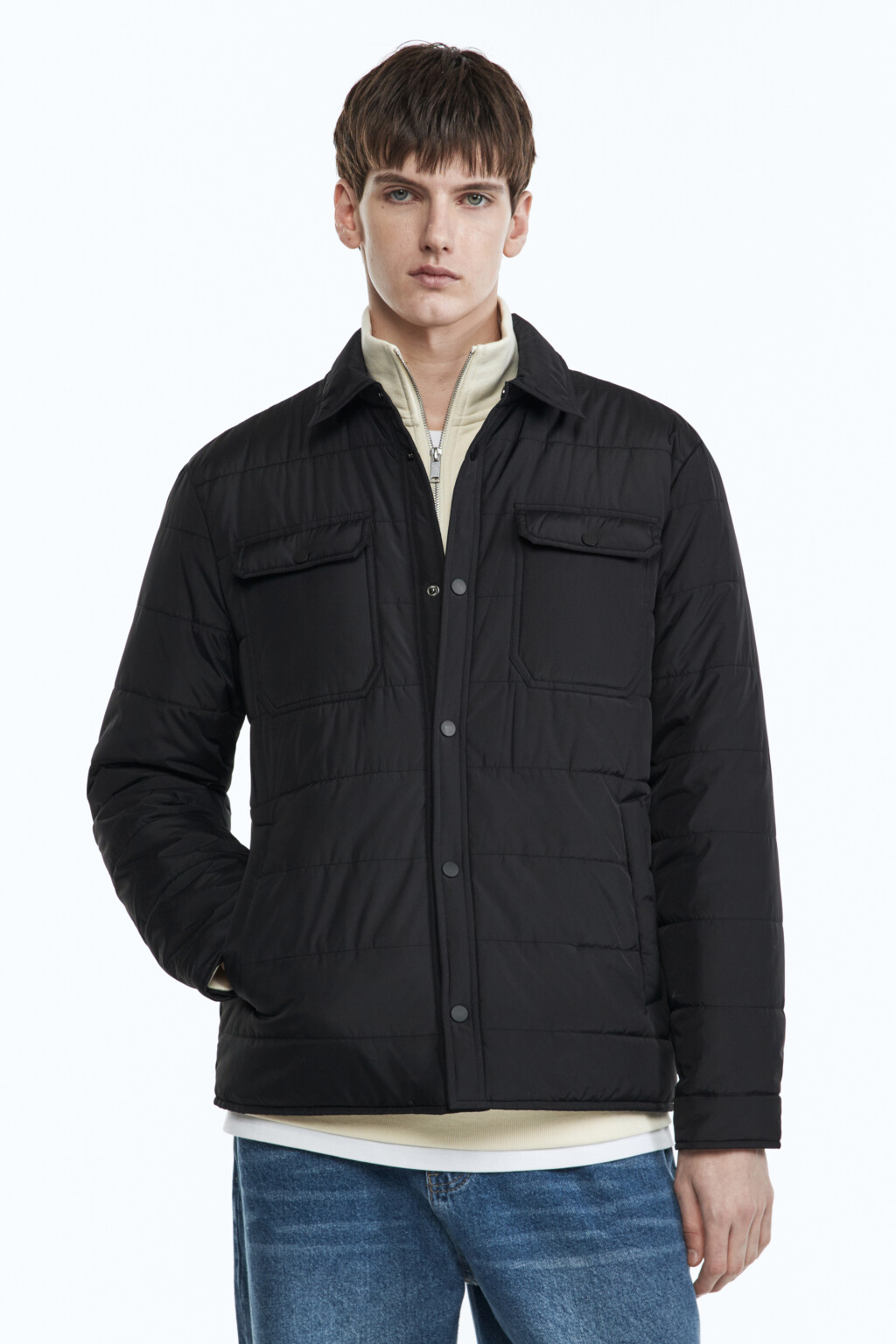 Куртка-рубашка стеганая с нагрудными карманами - цвет черный - 3