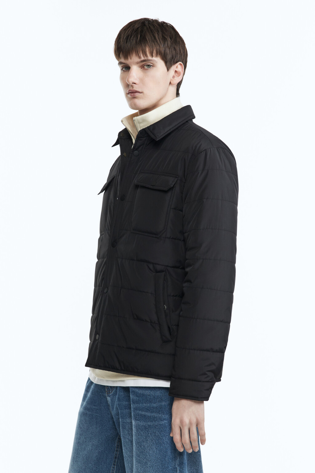 Куртка-рубашка стеганая с нагрудными карманами - цвет черный - 4