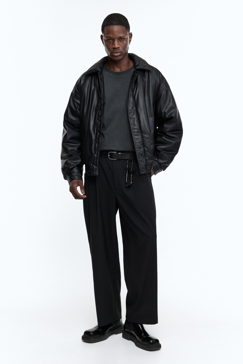 Куртка-бомбер из искусственной кожи - цвет черный - 5