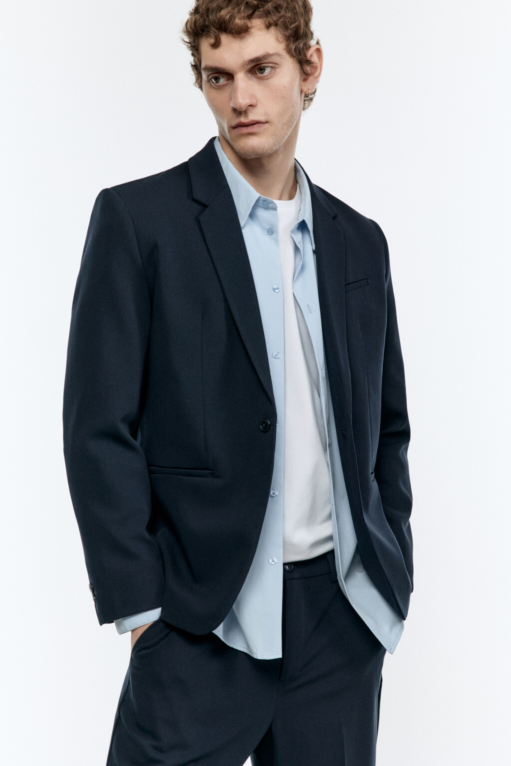 Блейзер приталенный однобортный - цвет синий - 1