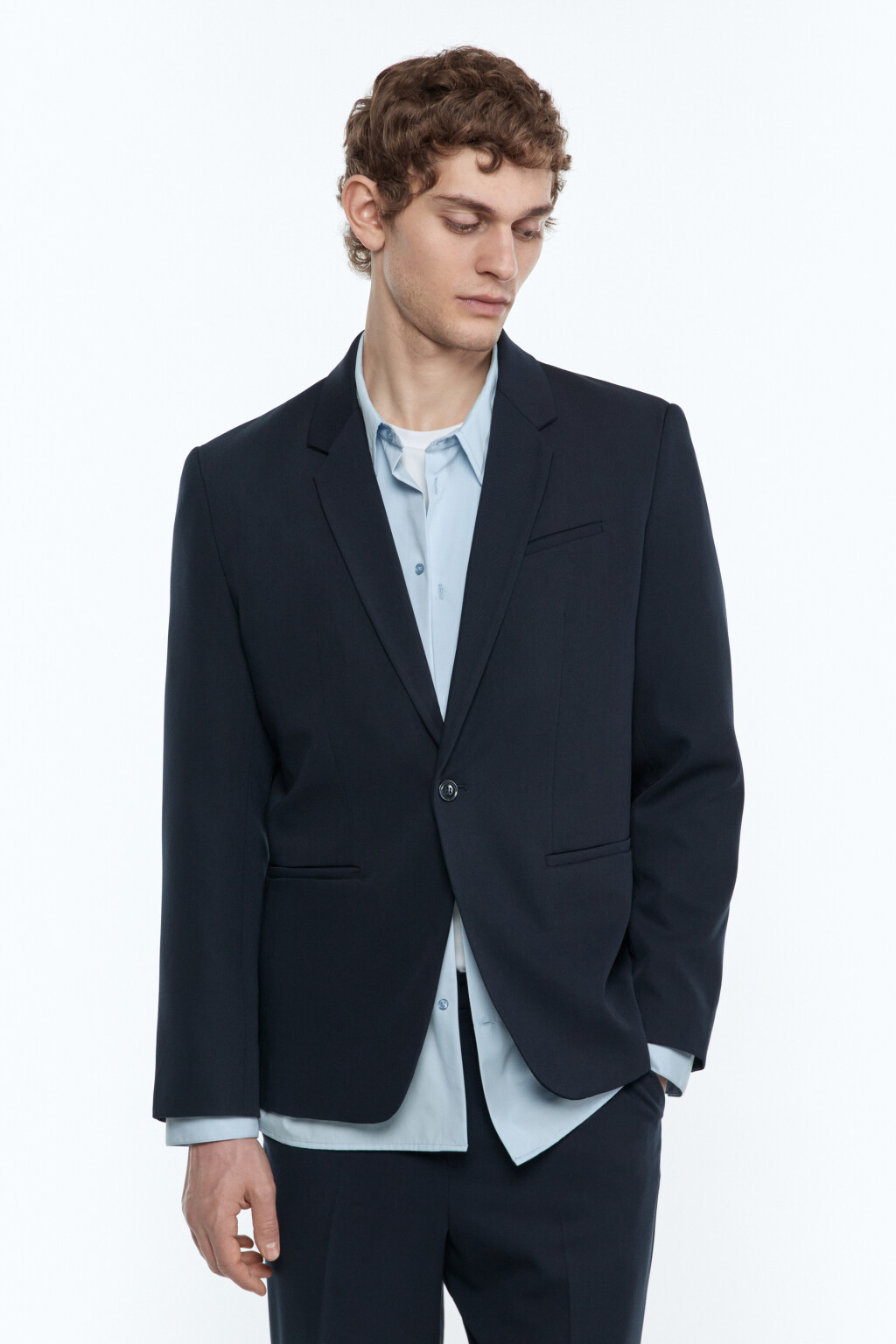 Блейзер приталенный однобортный - цвет синий - 3