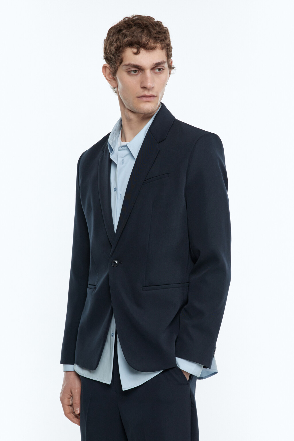 Блейзер приталенный однобортный - цвет синий - 4