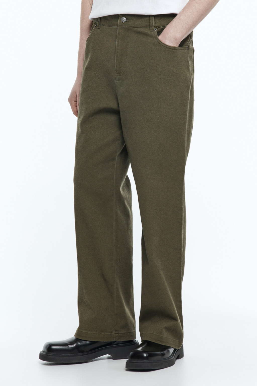 Брюки широкие со средней посадкой - цвет зеленый - 3