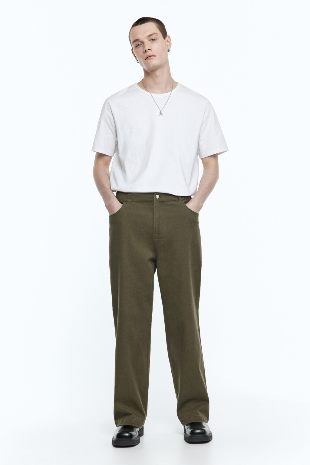 Брюки широкие со средней посадкой - цвет зеленый - 5