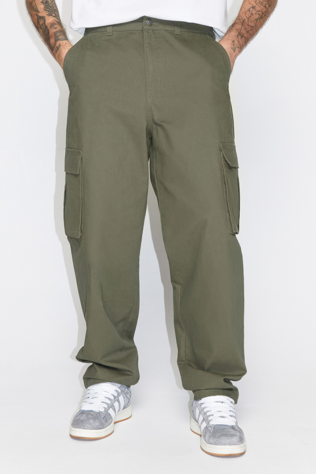 Брюки-карго широкие со средней посадкой - цвет зеленый - 2