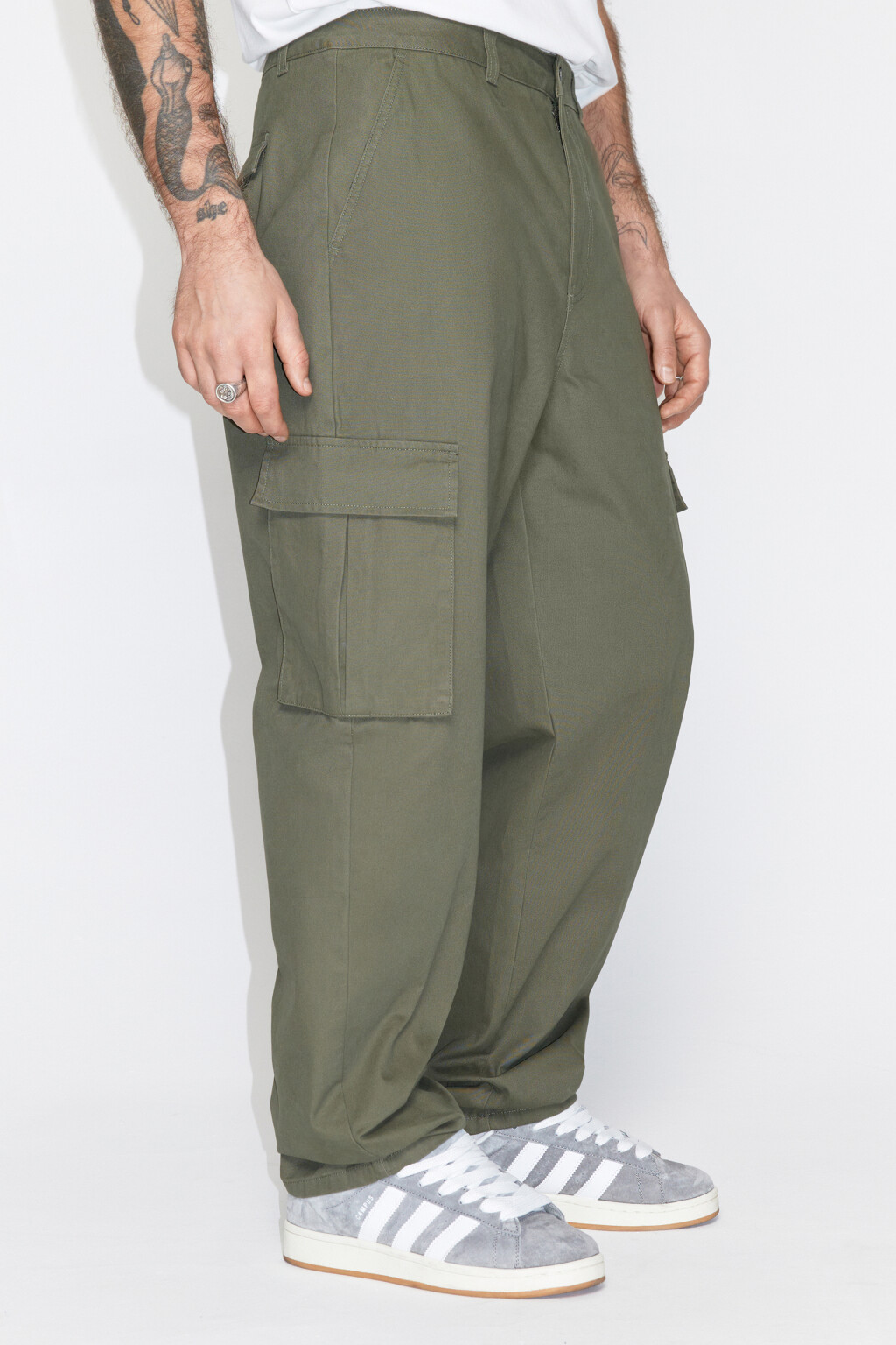 Брюки-карго широкие со средней посадкой - цвет зеленый - 3