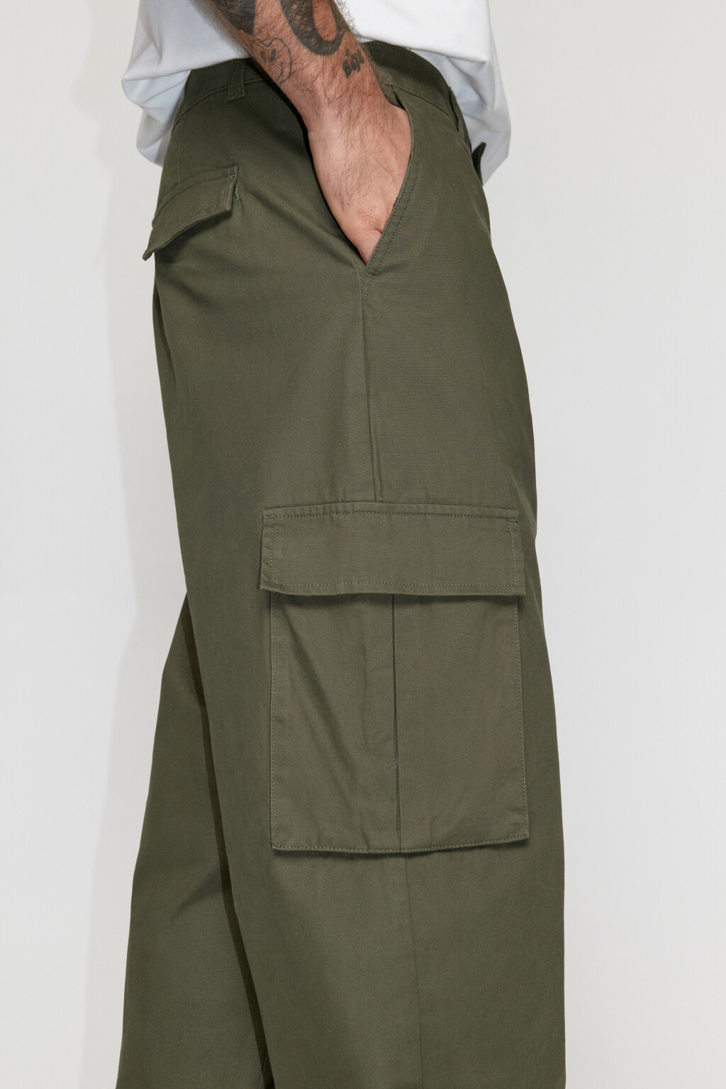 Брюки-карго широкие со средней посадкой - цвет зеленый - 6