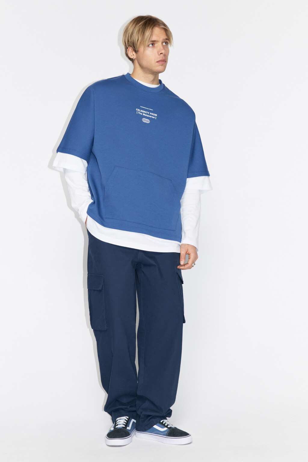 Брюки-карго широкие со средней посадкой - цвет синий - 1