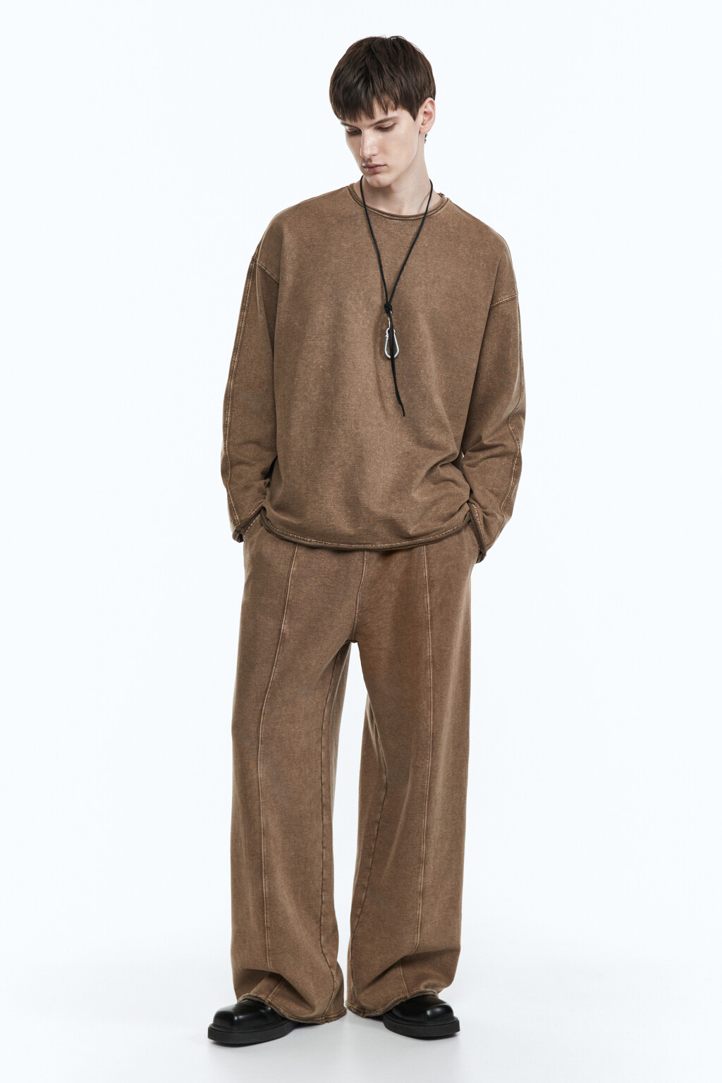 Брюки трикотажные с состаренным эффектом - цвет бежевый - 4