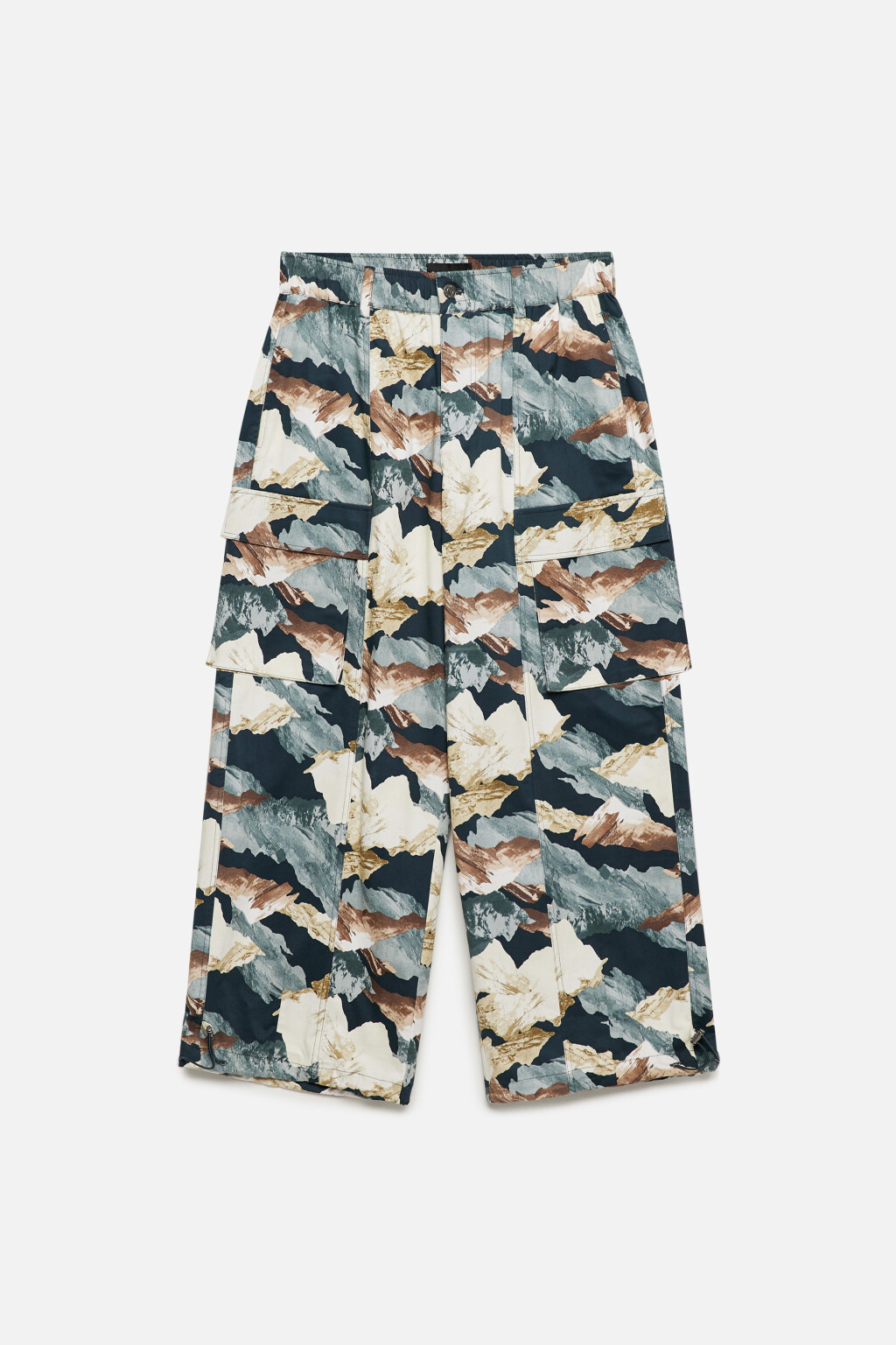 Брюки-карго широкие с принтом-пейзажем - цвет зеленый - 8