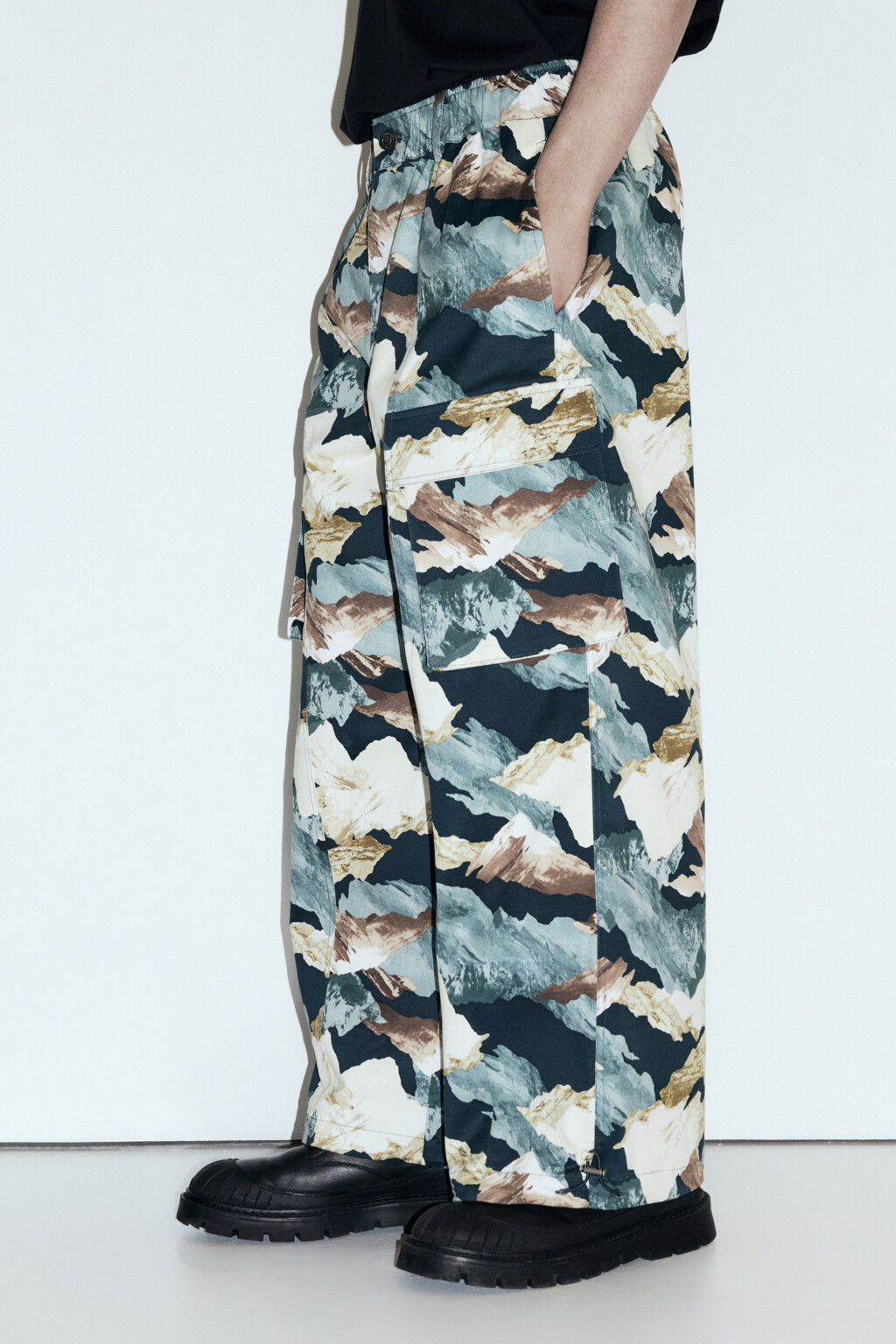 Брюки-карго широкие с принтом-пейзажем - цвет зеленый - 3