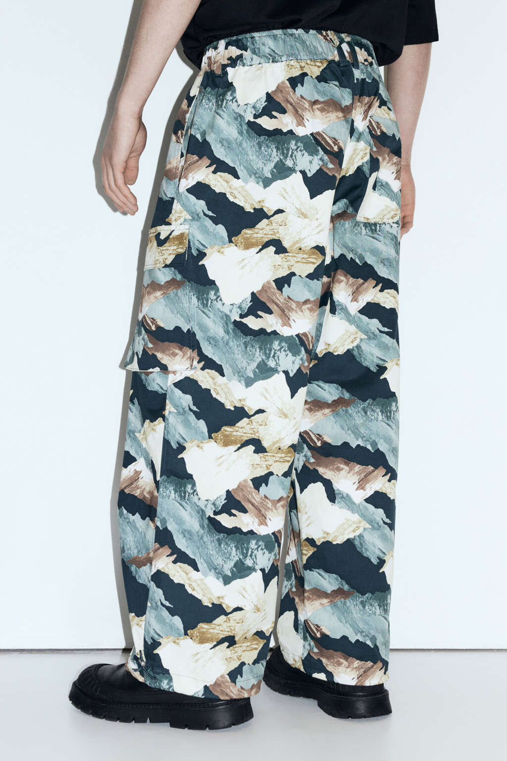 Брюки-карго широкие с принтом-пейзажем - цвет зеленый - 4