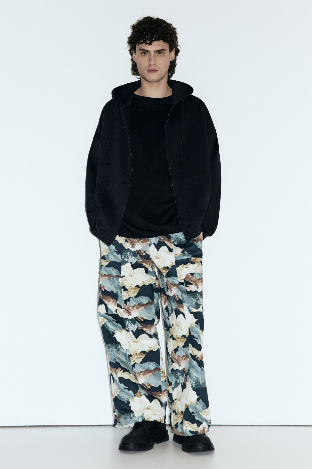 Брюки-карго широкие с принтом-пейзажем - цвет зеленый - 5