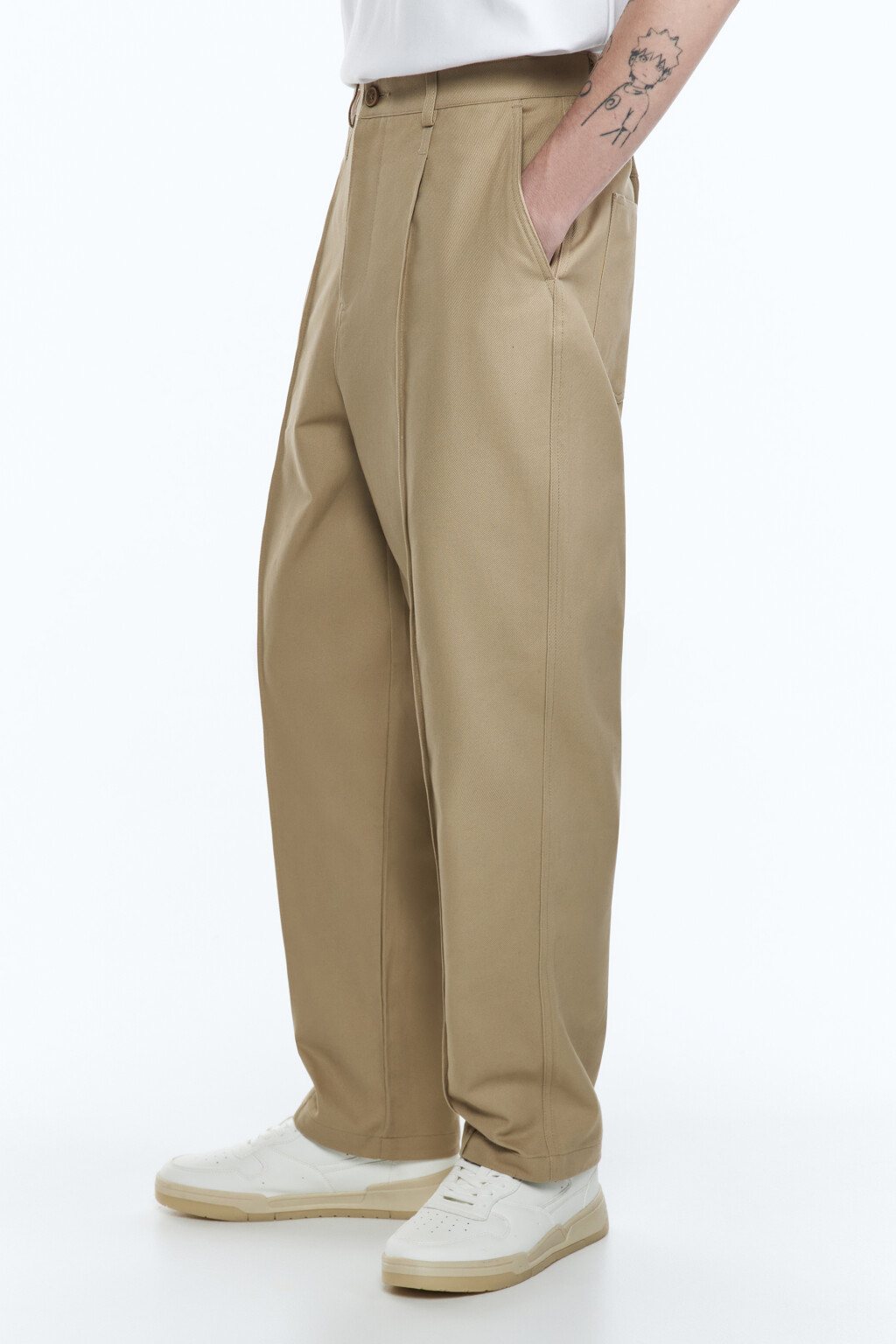 Брюки прямые хлопковые со стрелками - цвет бежевый - 2