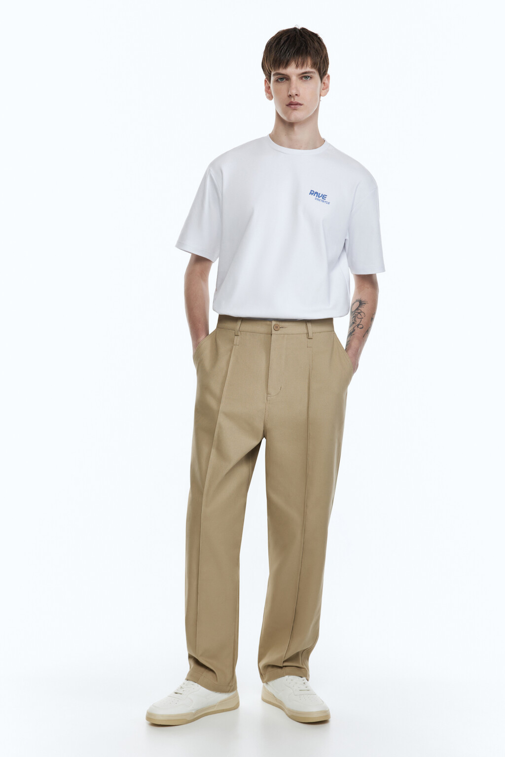 Брюки прямые хлопковые со стрелками - цвет бежевый - 4