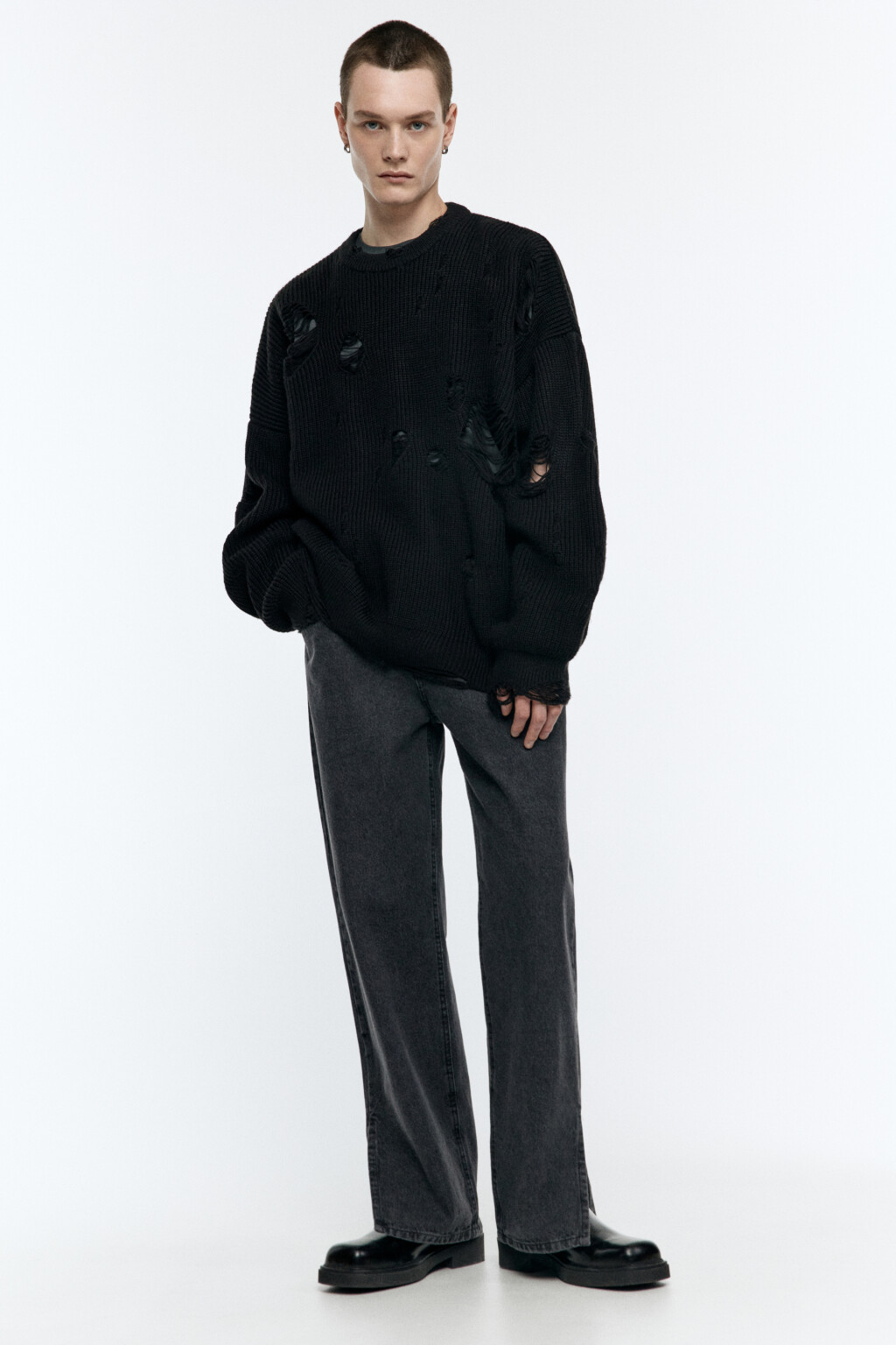 Джинсы carrots широкие с разрезами - цвет серый - 4