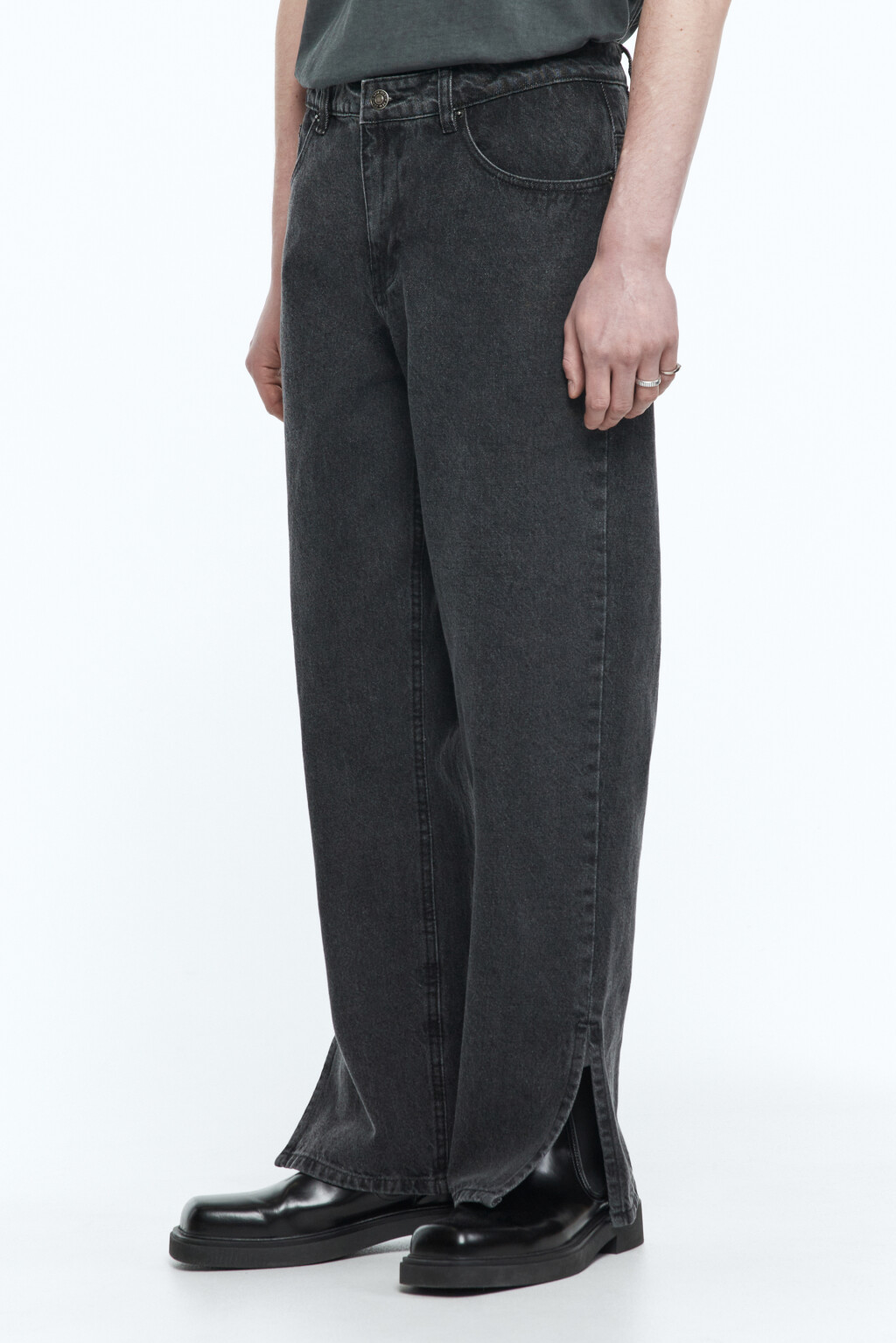 Джинсы carrots широкие с разрезами - цвет серый - 2