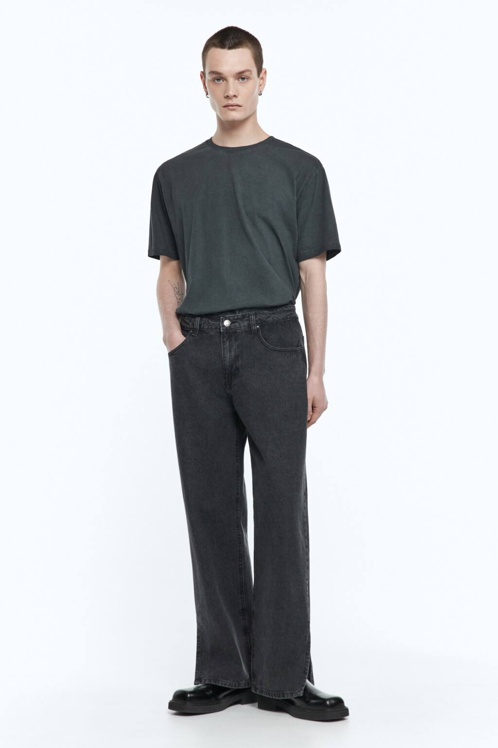 Джинсы carrots широкие с разрезами - цвет серый - 5