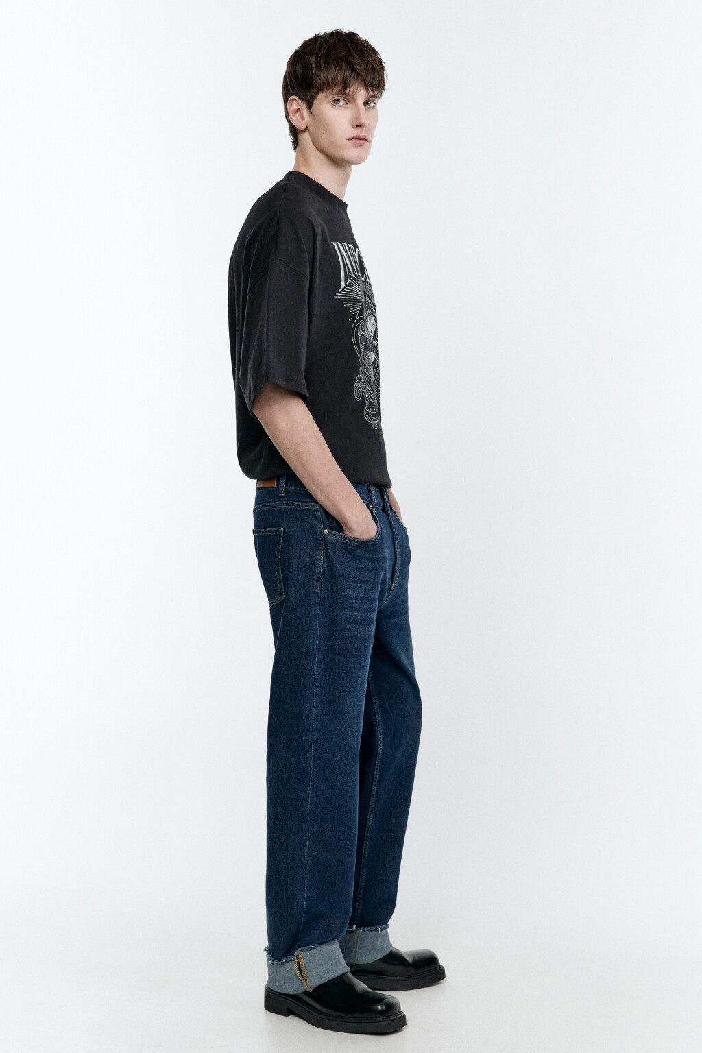 Джинсы прямые с широкими подворотами - цвет синий - 2