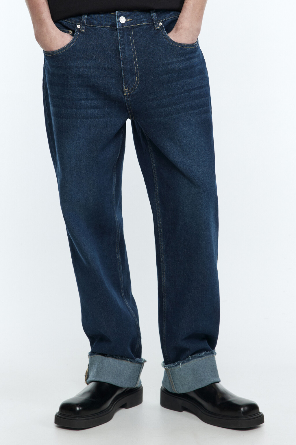 Джинсы прямые с широкими подворотами - цвет синий - 3