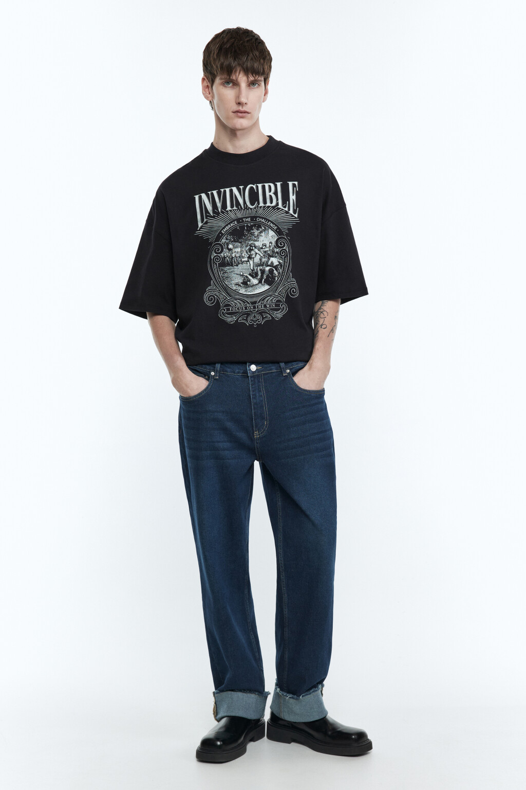 Джинсы прямые с широкими подворотами - цвет синий - 5