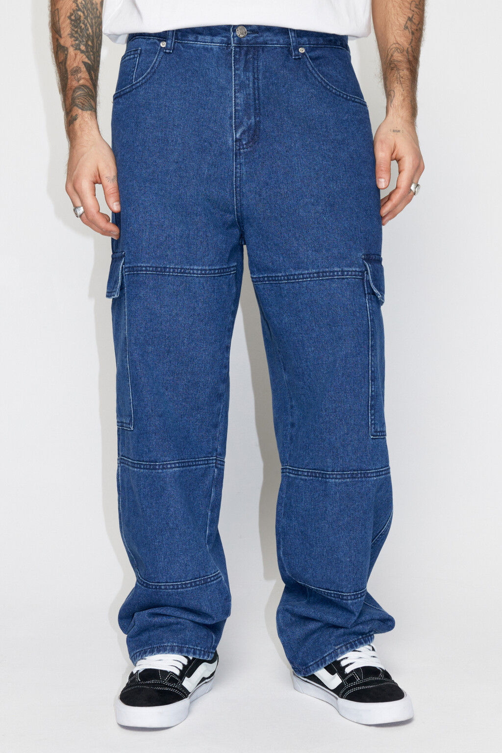Джинсы широкие с накладными карманами - цвет синий - 2