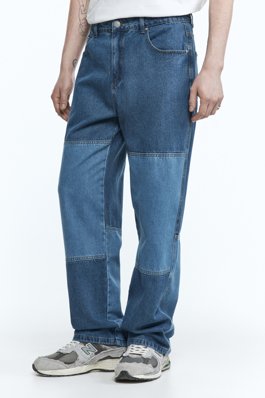 Джинсы широкие в стиле пэчворк - цвет голубой - 2