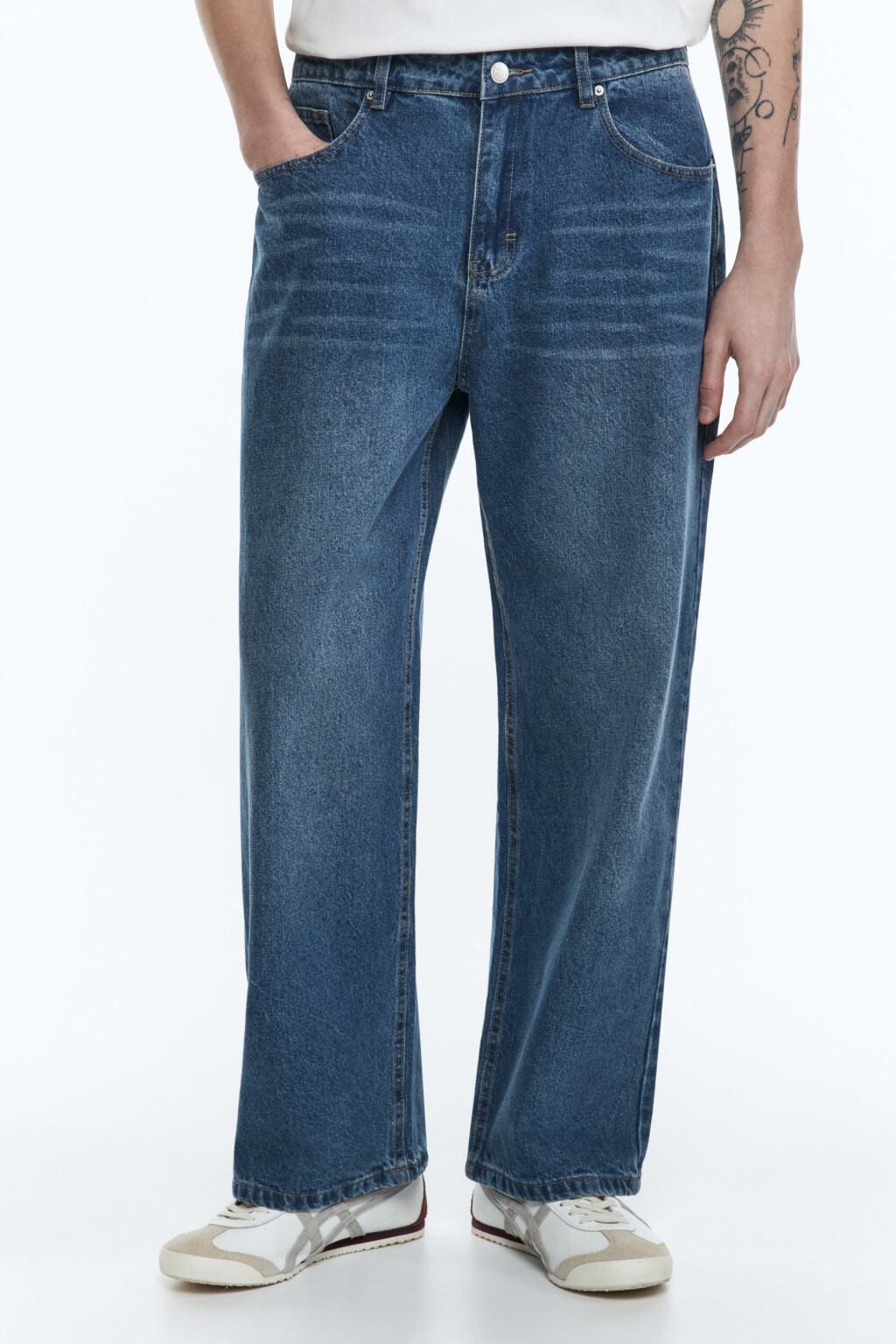 Джинсы прямые с вареным эффектом - цвет синий - 1