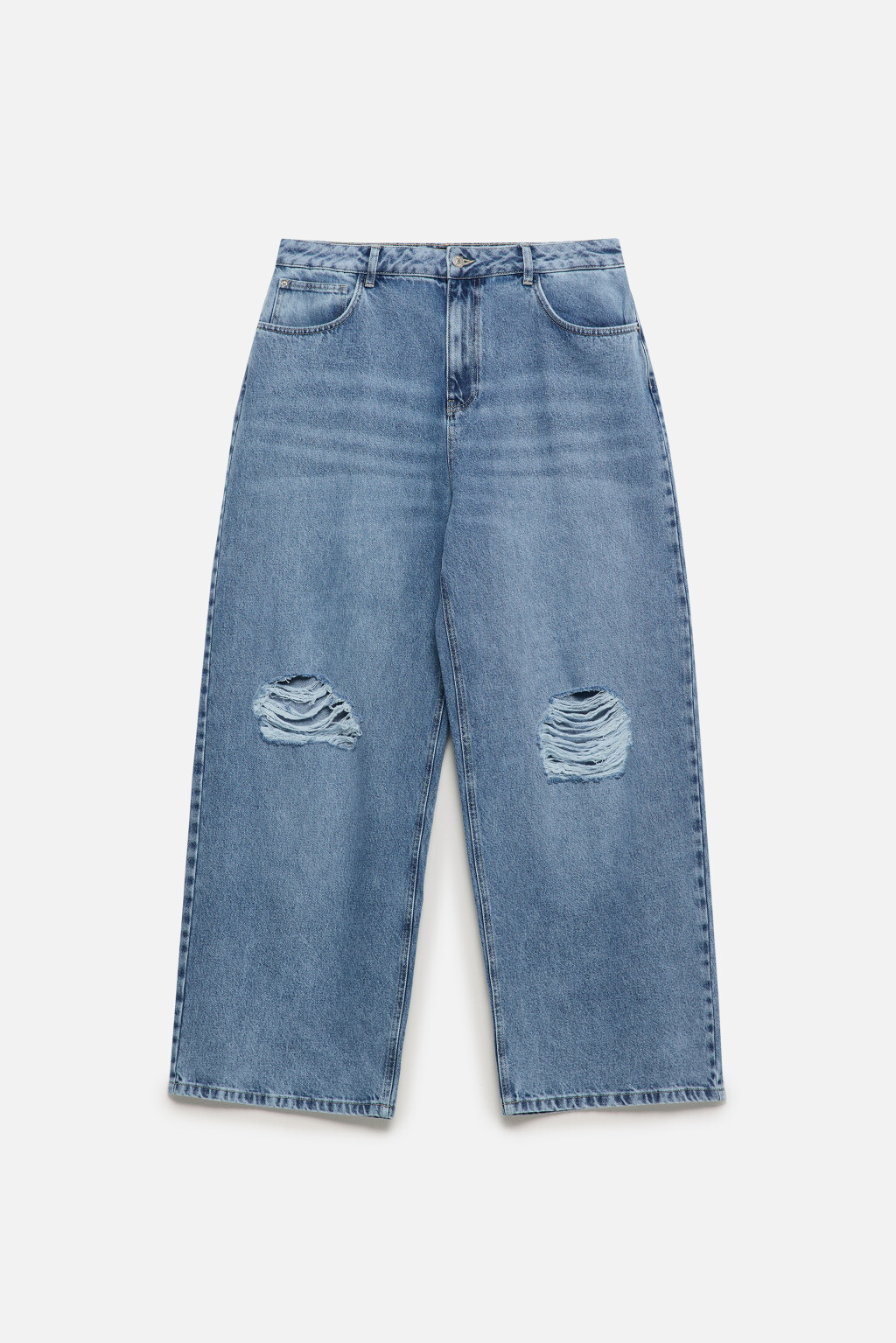 Джинсы экстраширокие с рваными коленями - цвет голубой - 8