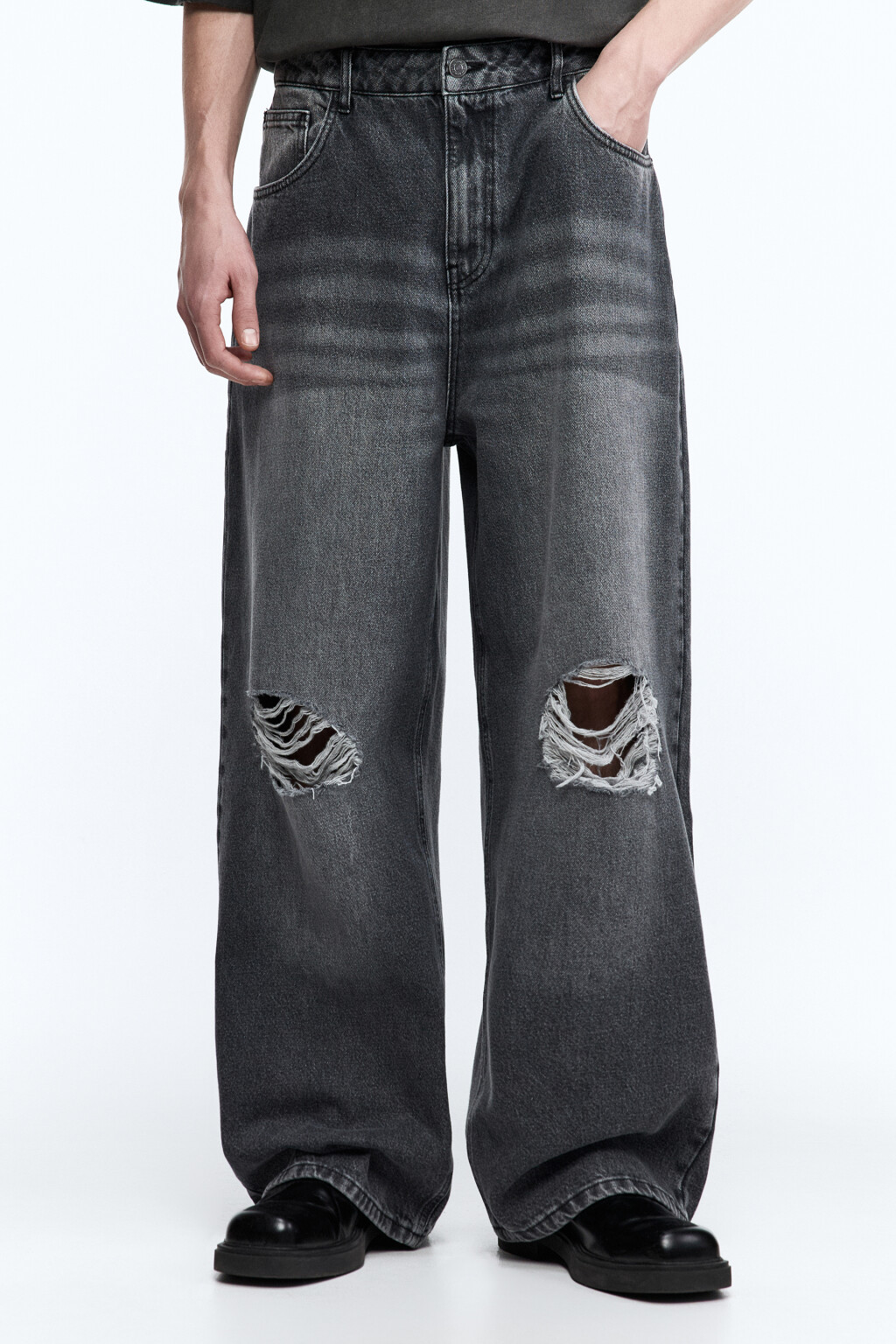 Джинсы экстраширокие с рваными коленями - цвет серый - 2