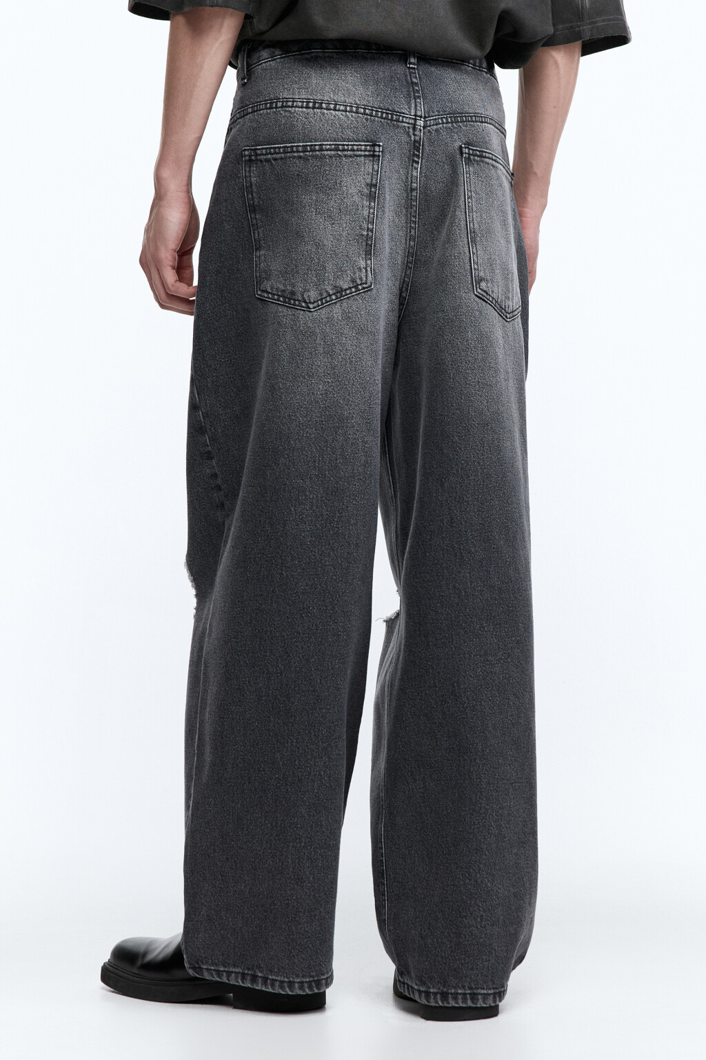 Джинсы экстраширокие с рваными коленями - цвет серый - 4